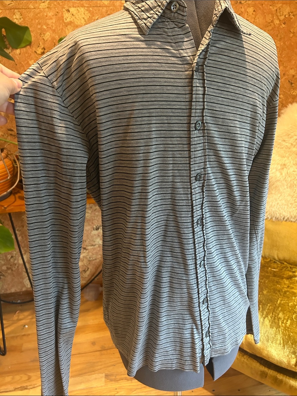 PRADA made in Italy Grey Striped Long-Sleeve Button-Down Shirt 🇮🇹 EUC 🇮🇹 Cotton